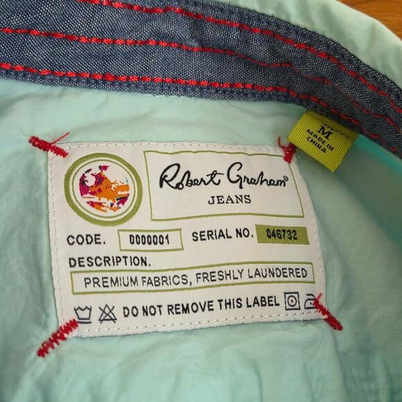 Robert Graham Button Down Shirt Men's Medium Turquoise Long Sleeve Contrast Cuff - Picture 5 of 15